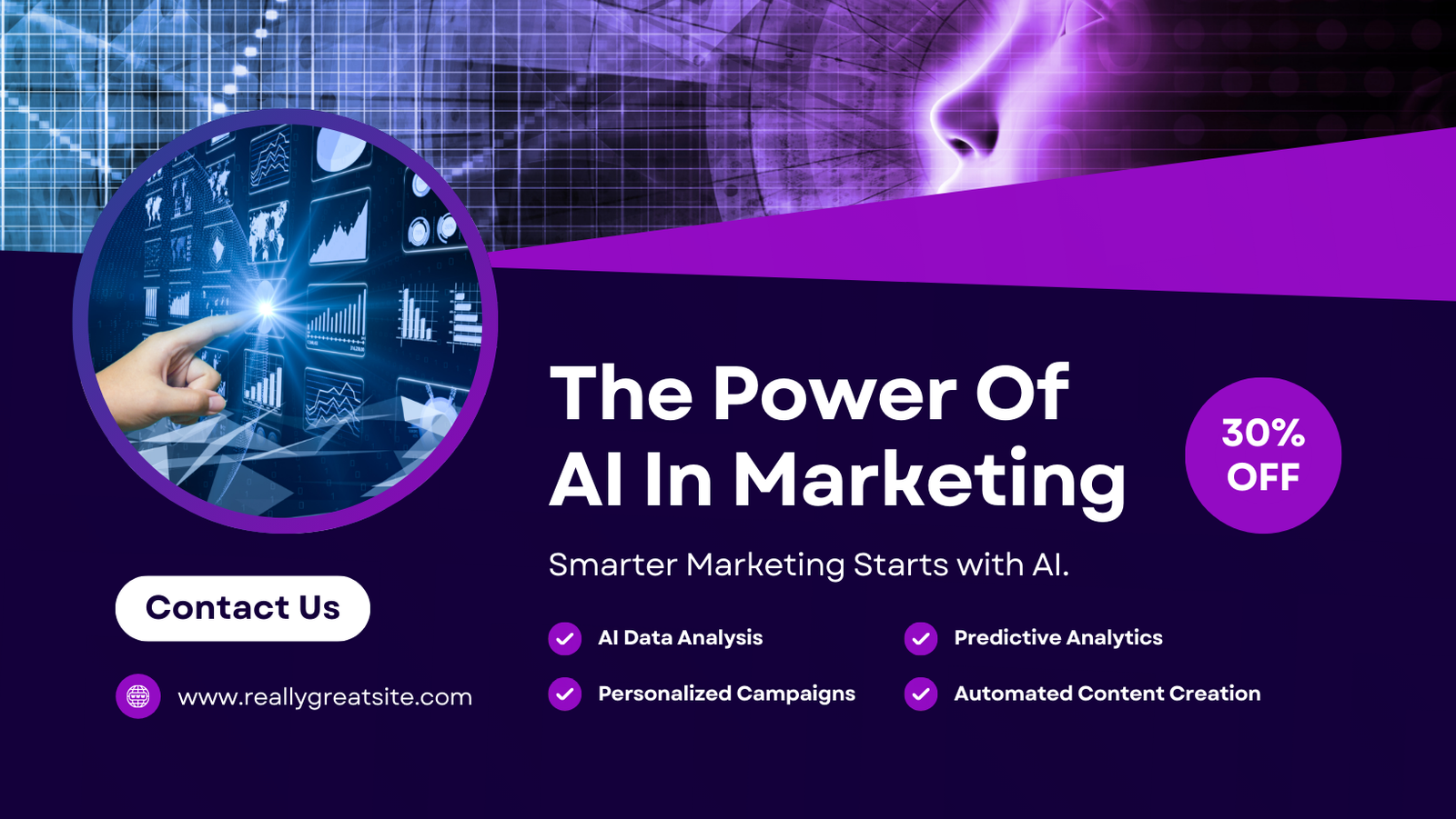 Artificial Intelligence technology illustration representing digital marketing, automation, and smart learning solutions.